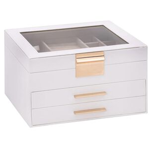 vidaXL Cutie de bijuterii 3 straturi alb 23x20,5x14 cm