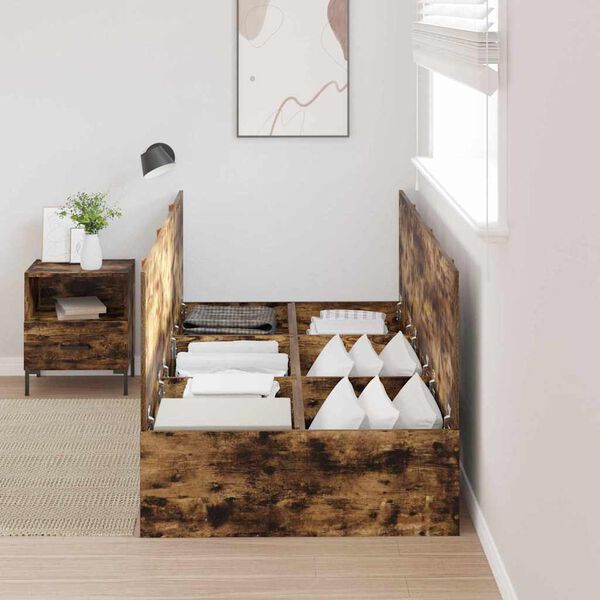 vidaXL Cadru de pat cu depozitare Stejar fumuriu 90 x 200 cm