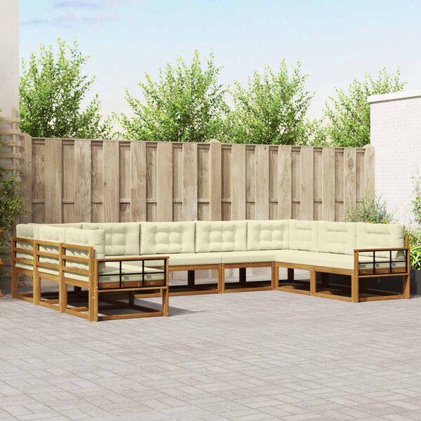 vidaXL Set de canapele de exterior cu pernă 9 pcs Natural și Crem