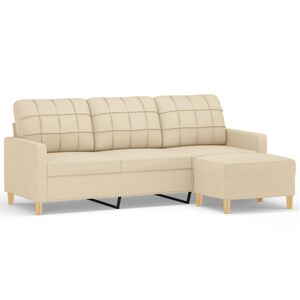 vidaXL Canapea cu 3 locuri cu taburet, crem, 180 cm, material textil