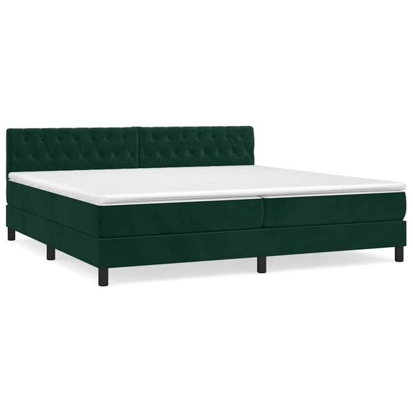 vidaXL Pat box spring cu saltea, verde &icirc;nchis, 200x200 cm, catifea