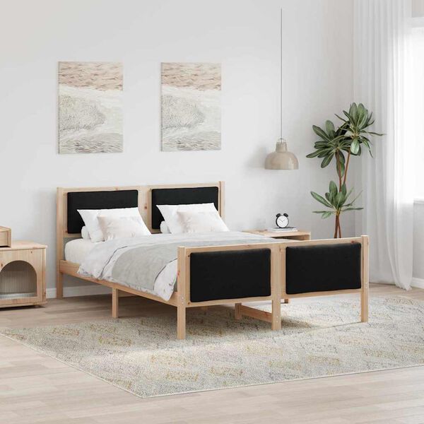 vidaXL Cadru de pat cu headboard Negru 160 x 200 cm țesătură
