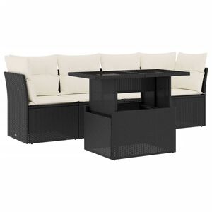 vidaXL Set mobilier de grădină cu perne, 5 piese, negru, poliratan