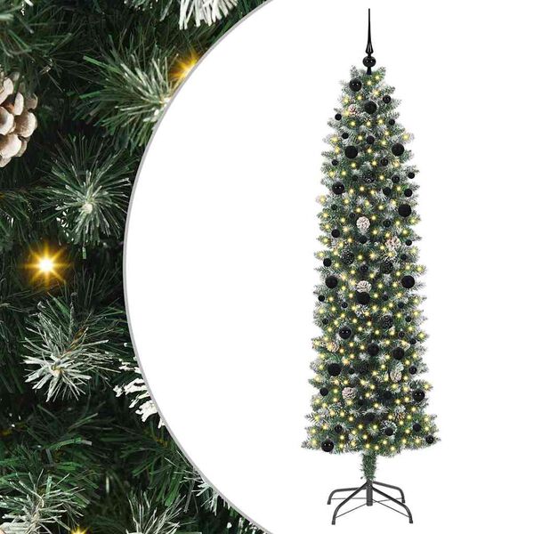vidaXL Copac Artificial Slăb de Crăciun cu 300 LED Verde și alb 240 cm