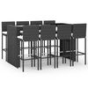 vidaXL Set mobilier bar de grădină cu perne, 9 piese, negru, poliratan