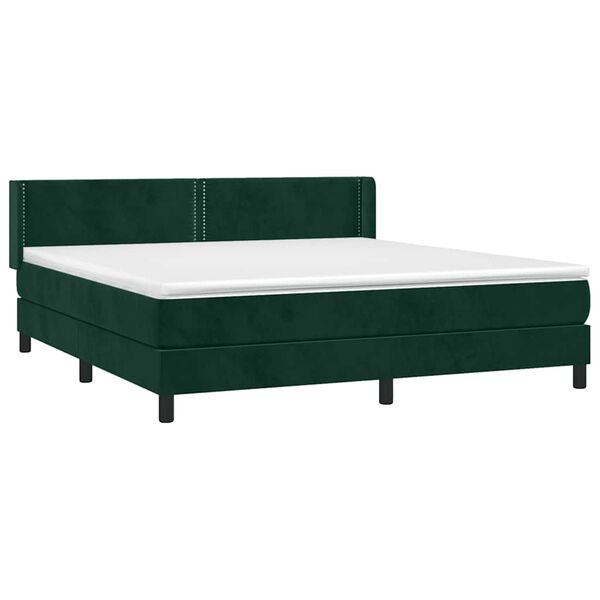 vidaXL Pat box spring cu saltea, verde &icirc;nchis, 160x200 cm, catifea