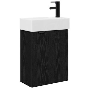 vidaXL Unitate de baie cu robinet Stejar Negru 45,5 x 22,5 x 84 cm