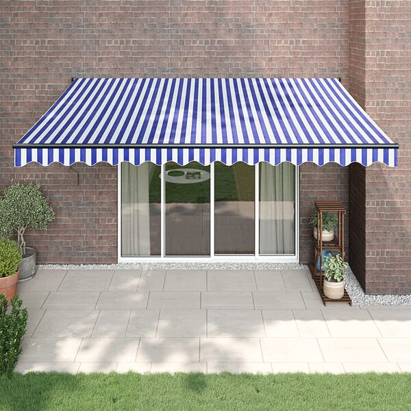 vidaXL Copertină retractabilă albastru/alb, 4x3 m, textil/aluminiu