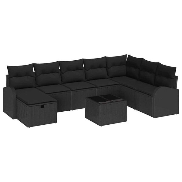 vidaXL Set de canapele pentru grădină cu pernă 9 pcs Negru Rattan poli