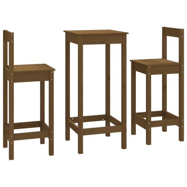 vidaXL Set mobilier de bar, 3 piese, maro miere, lemn masiv de pin