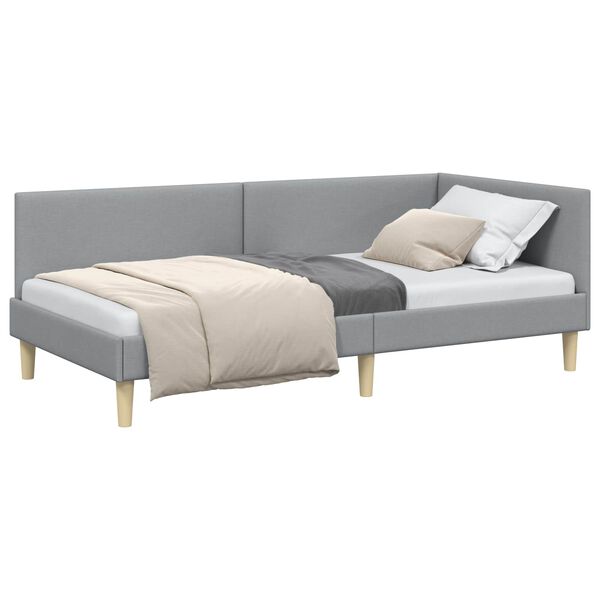 vidaXL Cadru de pat colțar cu headboard Gri deschis 90 cm x 190 cm
