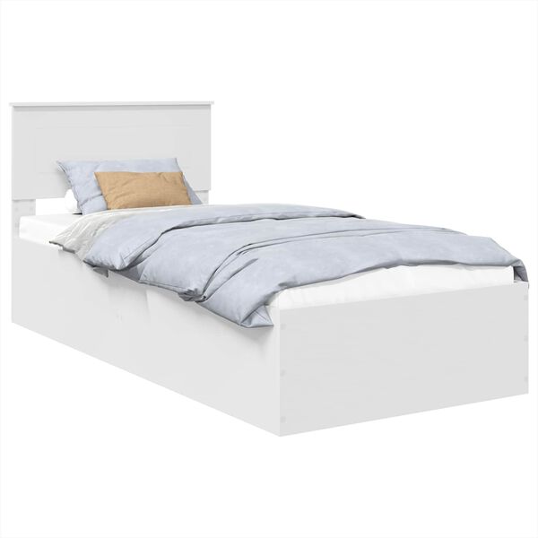 vidaXL Cadru de pat cu headboard Alb 100 x 200 cm Lemn compozit
