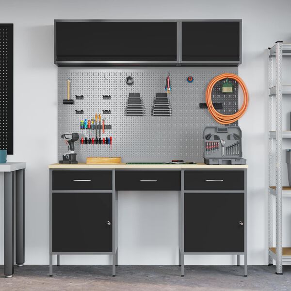 vidaXL Set de dulapuri de lucru cu sertar cu raft Manual 8 pcs Negru