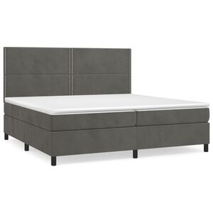 vidaXL Pat box spring cu saltea, gri &icirc;nchis, 200x200 cm, catifea