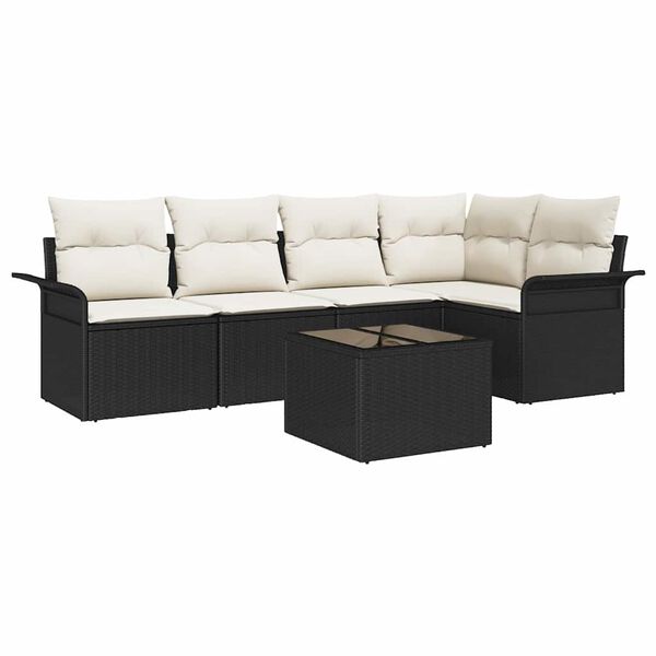 vidaXL Set de canapele pentru grădină cu pernă 6 pcs Negru Rattan poli