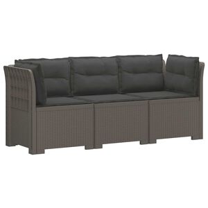 vidaXL Sofa de grădină cu 3 locuri, cu perne, aspect de rattan PP