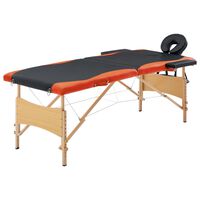 vidaXL Masă pliabilă de masaj, 2 zone, negru și portocaliu, lemn