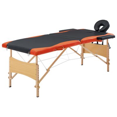 vidaXL Masă pliabilă de masaj, 2 zone, negru și portocaliu, lemn