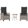vidaXL Set bistro cu perne, 3 piese, gri deschis, poliratan