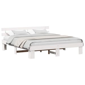 vidaXL Cadru de pat cu headboard Alb 200 x 200 cm Lemn de pin masiv