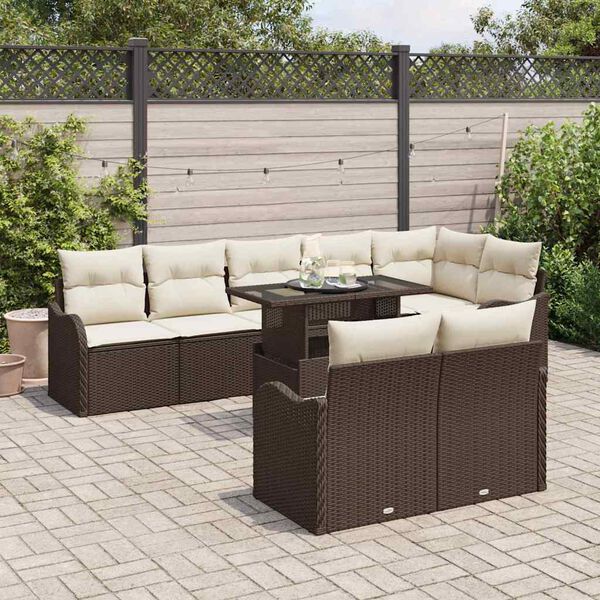 vidaXL Set de lounge cu pernă 9 pcs Maro Rattan poli