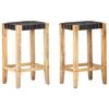 vidaXL Scaune de bar, 2 buc., negru, piele naturală, 75 cm