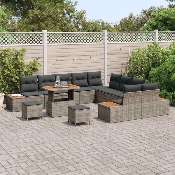vidaXL Set de canapele pentru grădină cu pernă 13 pcs Gri Rattan poli