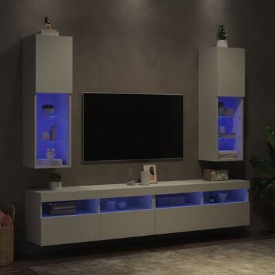 vidaXL Comode TV cu lumini LED, 2 buc., alb, 30,5x30x102 cm