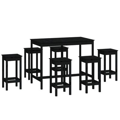 vidaXL Set mobilier de bar, 7 piese, negru, lemn masiv de pin
