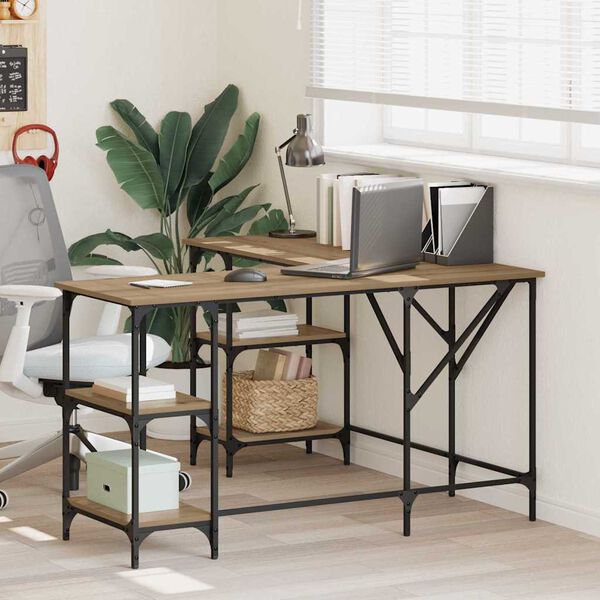 vidaXL Birou Stejar Artizanal 139 x 139 x 75 cm Lemn compozit