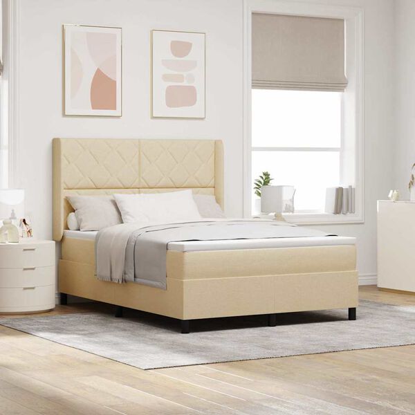 vidaXL Pat cu arcuri cu saltea cu headboard Crem 200 x 160 cm țesătură