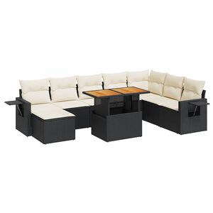 vidaXL Set mobilier de grădină cu perne, 9 piese, negru, poliratan