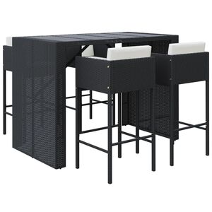 vidaXL Set mobilier bar de grădină cu perne, 5 piese, negru, poliratan