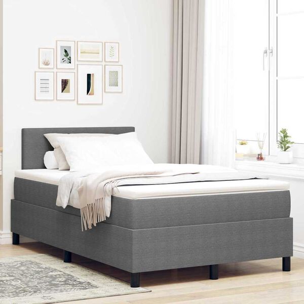 vidaXL Pat cu arcuri cu headboard Gri deschis și alb. 120 x 190 cm