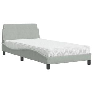 vidaXL Pat cu saltea, Dover, gri deschis, 100x200 cm, catifea