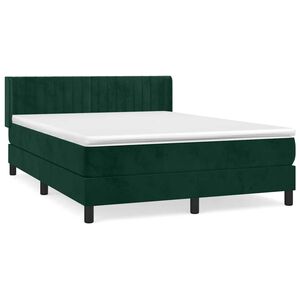 vidaXL Pat box spring cu saltea, verde &icirc;nchis, 140x190 cm, catifea