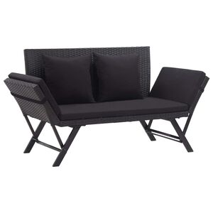 vidaXL Bancă de grădină cu perne, negru, 176 cm, poliratan
