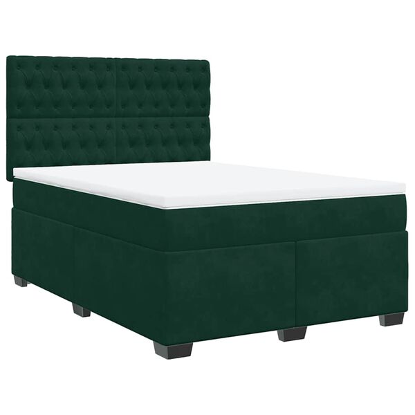vidaXL Pat box spring cu saltea, verde &icirc;nchis, 160x200 cm, catifea