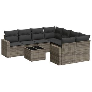 vidaXL Set canapele de grădină, 9 piese, cu perne, gri, poliratan