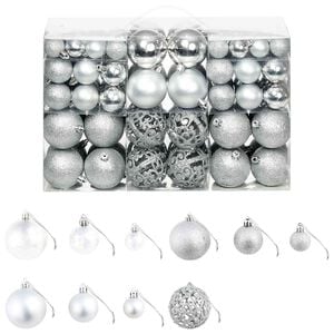 vidaXL Set globuri de Crăciun 100 de piese, 3/4/6 cm, argintiu