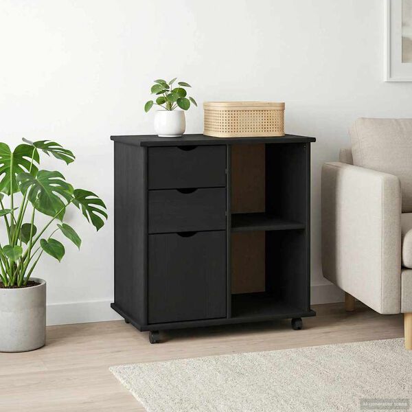 vidaXL Cabinet mobil Negru 63,5 x 39 x 65,5 cm Lemn de pin masiv