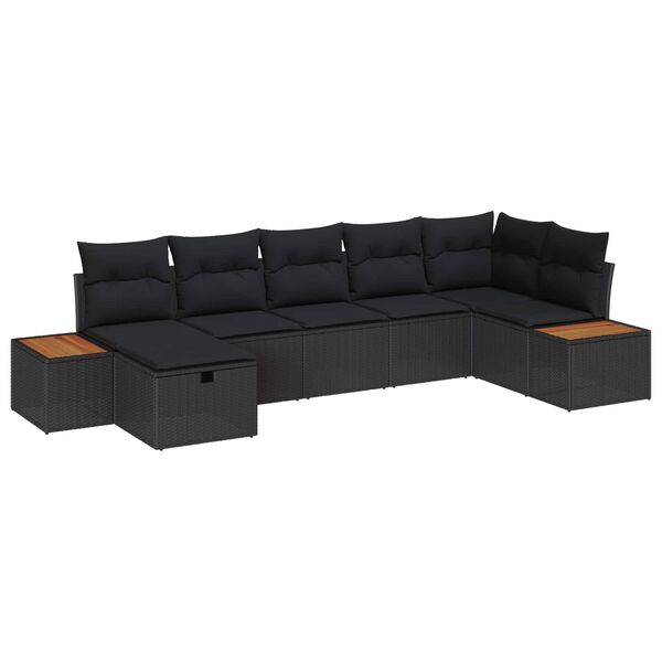 vidaXL Set de canapele pentru grădină cu pernă 7 pcs Negru Rattan poli