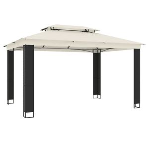 vidaXL Foișor cu acoperiș dublu, crem, 3,94x2,96 m, oțel