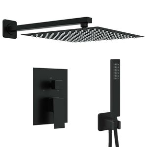 vidaXL Sistem de duș &icirc;ncastrat (pătrat) Negru Oțel Inoxidabil 201
