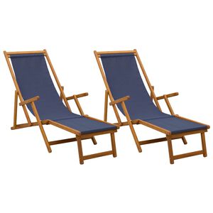 vidaXL Șezlong pliabil 2 pcs 3 Poziție Lemn de eucalipt masiv albastru