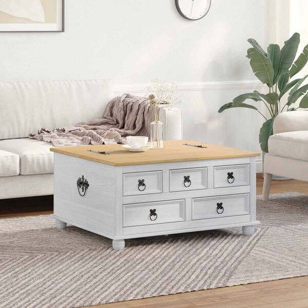 vidaXL storage box cu sertar Alb 90 x 78 x 45 cm Lemn de pin masiv