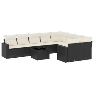 vidaXL Set canapele de grădină cu perne, 10 piese, negru, poliratan