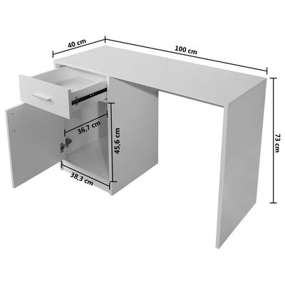 vidaXL Birou cu sertar și dulap, 100 x 40 x 73 cm, alb