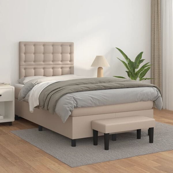 vidaXL Pat box spring cu saltea, cappuccino, 120x190cm piele ecologică