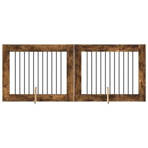 vidaXL Poartă pentru c&acirc;ini cu suporturi 2 pcs Stejar fumuriu